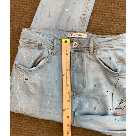 Zara Jeans Mens 30 Paint Splatter Distressed Raw Hem Slim Tapered Denim - Picture 4 of 7